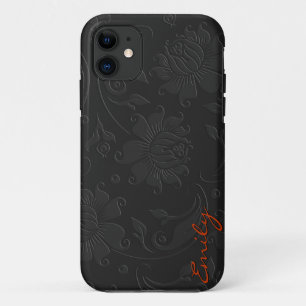 Elegant Monochromatic Dark Grey Floral Design iPhone 11 Case