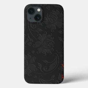 Elegant Monochromatic Dark Grey Floral Design iPhone 13 Case