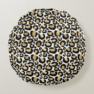 Elegant Monochromatic Leopard Spots Wild Glam Round Cushion