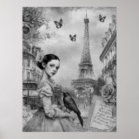 Elegant Monochromatic Victorian Goth Girl in Paris
