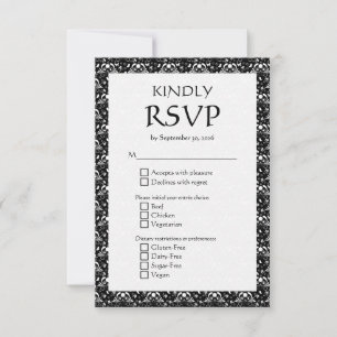 Elegant Monochrome Baroque Gothic Wedding RSVP Card
