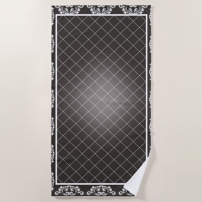 Elegant Monochrome Damask beach towel (Front)