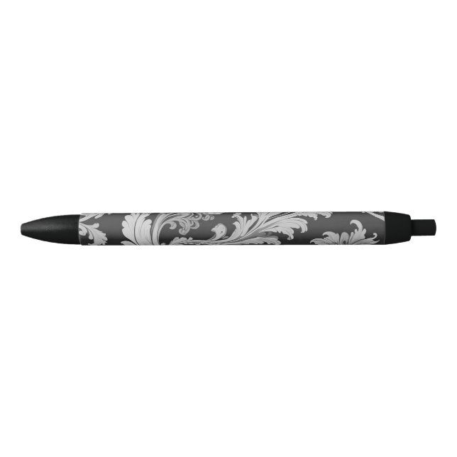 Elegant Monochrome Fleur Vintage Pattern  Black Ink Pen (Front)