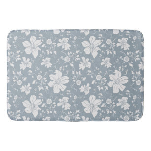 elegant monochrome floral pattern blue grey bath mat