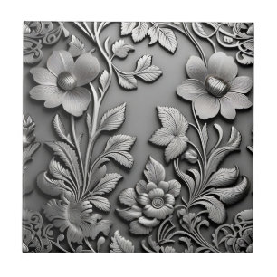 Elegant Monochrome Flowers Tile
