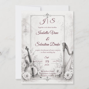 Elegant Monochrome Musical Wedding Invitation