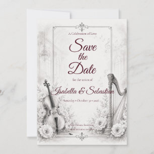 Elegant Monochrome Musical Wedding Save The Date