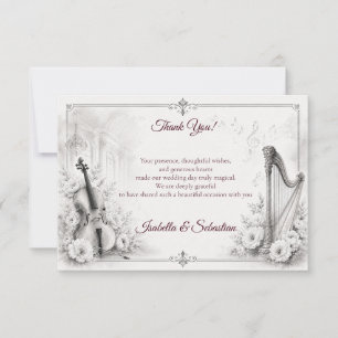 Elegant Monochrome Musical Wedding Thank You Card