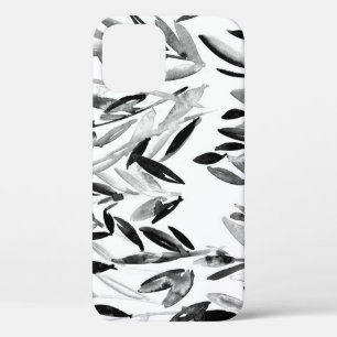 Elegant Monochrome: Natural Leaves Pattern iPhone 12 Case