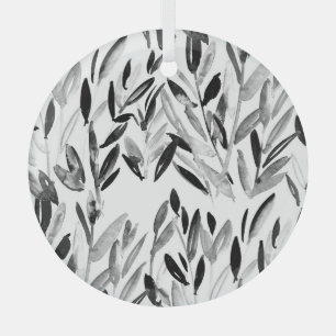 Elegant Monochrome: Natural Leaves Pattern Glass Tree Decoration
