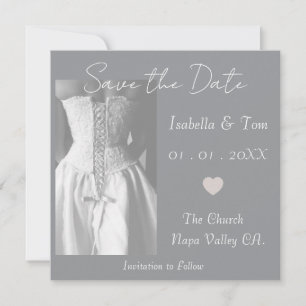 Elegant Monochrome Stationery with Wedding Dress Save The Date