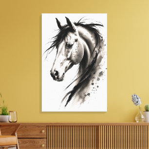 Elegant Monochrome Sumi-e Horse Portrait Canvas Print