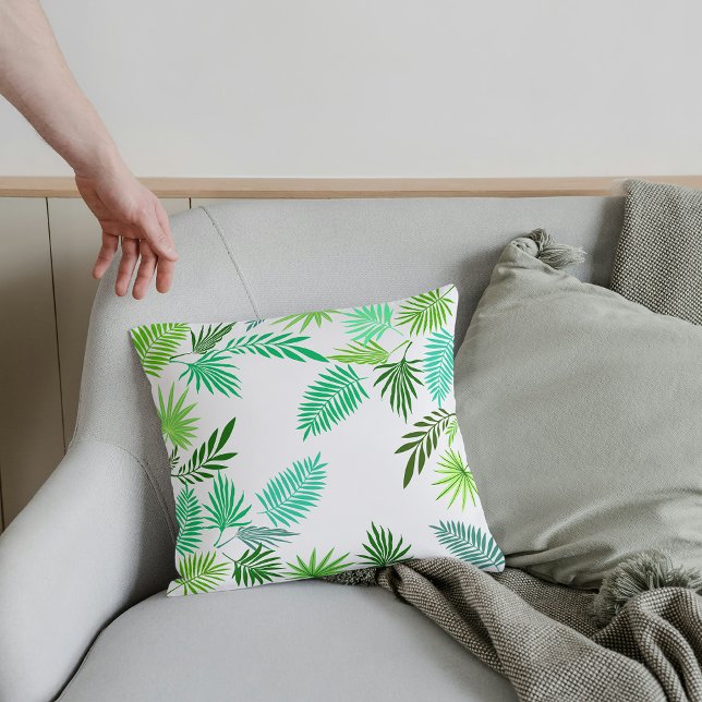 Elegant Monochrome Tropical Leaves Pattern Cushion (Creator Uploaded)