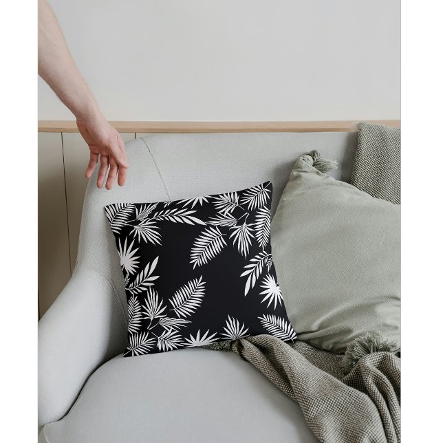 Elegant Monochrome Tropical Leaves Pattern Cushion (Creator Uploaded)