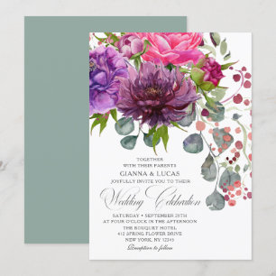 Elegant Monochrome Watercolor Floral Wedding Invitation