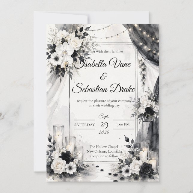 Elegant Monochrome Wedding Invitation (Front)