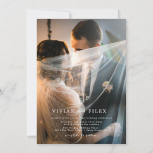 Elegant Monogram 2 Photo Minimalist Wedding Invitation