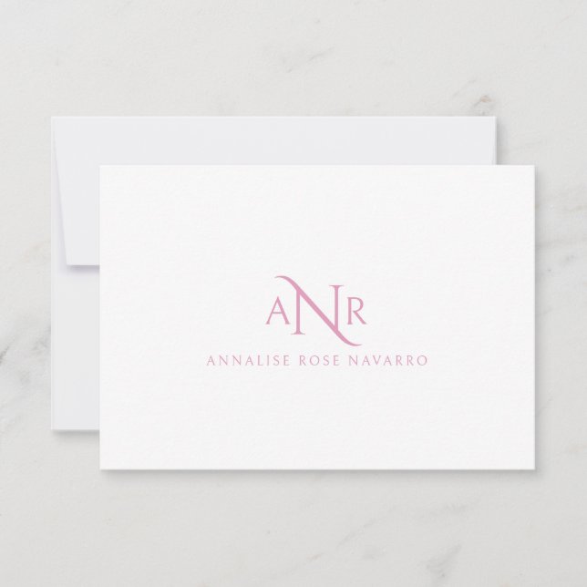 Elegant Monogram 3 Initial Name Pink Note Card (Front)