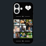 Elegant monogram 9 photo collage black iPhone 16 case<br><div class="desc">Add nine family,  kids,  pets or best friends images and create your own beautiful photo collage phone case with your monogram name initial inside a white heart over a black and white background.             Easy to personalise with your custom square images and letter</div>