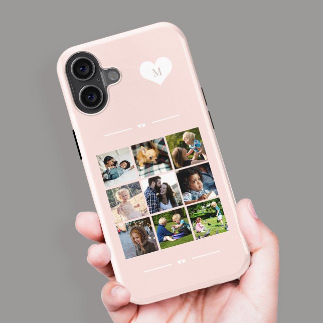 Elegant monogram 9 photo collage blush pink Case-Mate iPhone case (Creator Uploaded)