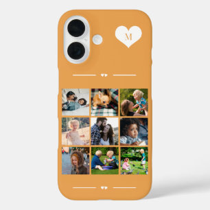 Elegant monogram 9 photo collage orange iPhone 16 case