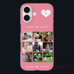 Elegant monogram 9 photo collage pink iPhone 16 case<br><div class="desc">Add nine family,  kids,  pets or best friends images and create your own beautiful photo collage phone case with your monogram name initial inside a white heart over a pink background.             Easy to personalise with your custom square images and letter</div>