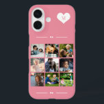 Elegant monogram 9 photo collage pink iPhone 16 case<br><div class="desc">Add nine family,  kids,  pets or best friends images and create your own beautiful photo collage phone case with your monogram name initial inside a white heart over a pink background.             Easy to personalise with your custom square images and letter</div>