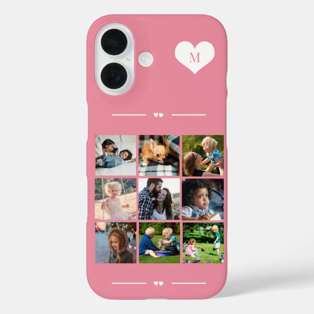 Elegant monogram 9 photo collage pink Case-Mate iPhone case (Back)