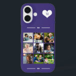 Elegant monogram 9 photo collage purple iPhone 16 case<br><div class="desc">Add nine family,  kids,  pets or best friends images and create your own beautiful photo collage phone case with your monogram name initial inside a white heart over a purple background.             Easy to personalise with your custom square images and letter</div>