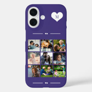 Elegant monogram 9 photo collage purple iPhone 16 case