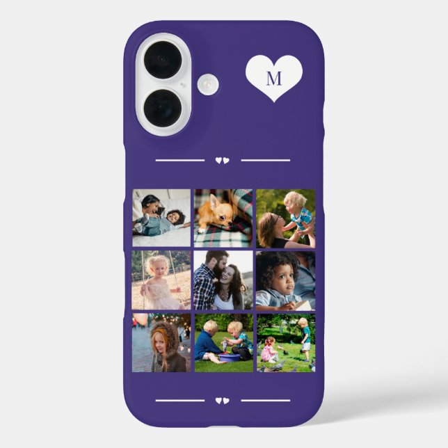 Elegant monogram 9 photo collage purple Case-Mate iPhone case (Back)