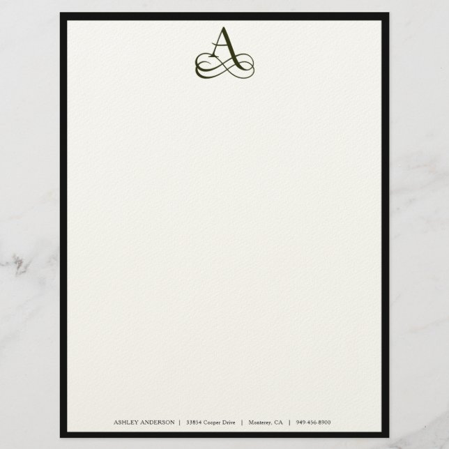 Elegant Monogram "A" Letterhead in Ecru (Front)