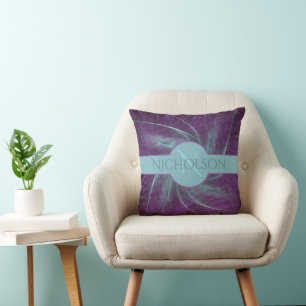 Elegant Monogram Abstract Spiral Purple Teal Cushion