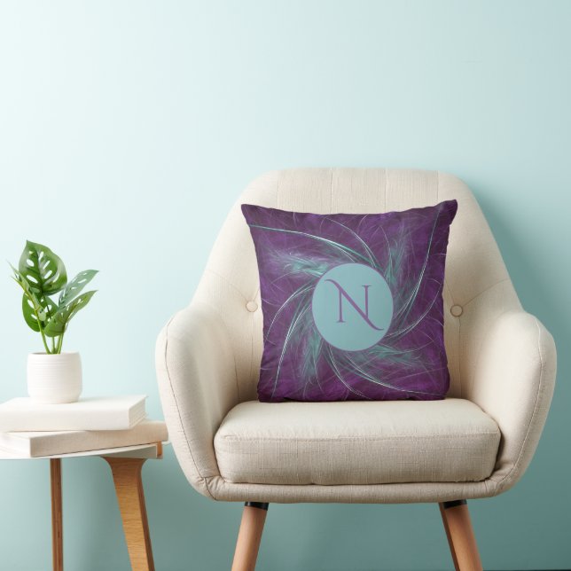 Elegant Monogram Abstract Spiral Purple Teal Cushion (Chair)