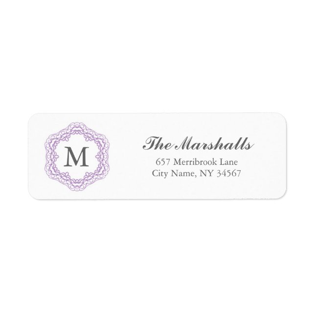 Elegant Monogram Address Label / Grey & Lavender (Front)