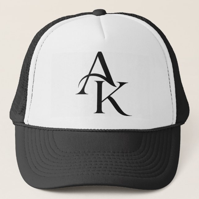Elegant Monogram AK Black & White Trucker Hat (Front)
