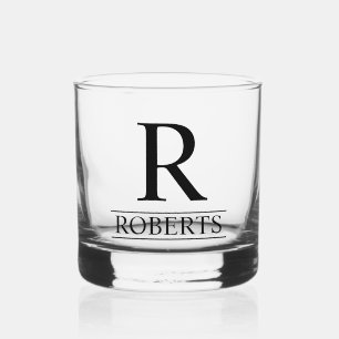 Elegant monogram and last name wedding whiskey glass