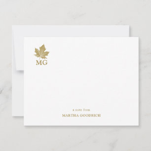 Elegant Monogram Antique Gold Maple Leaf Flat Card