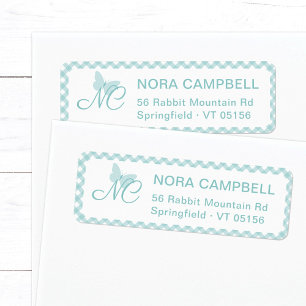 Elegant Monogram Aqua Blue Gingham Return Address
