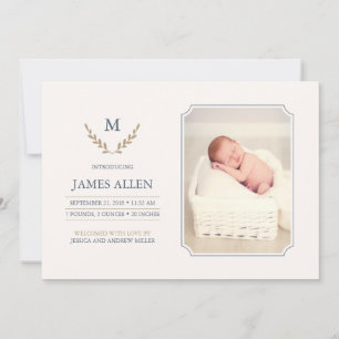 Elegant Monogram Baby Birth Announcement