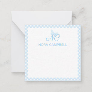 Elegant Monogram Baby Blue Gingham Personalised Card