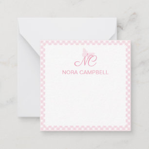 Elegant Monogram Baby Pink Gingham Personalised Card
