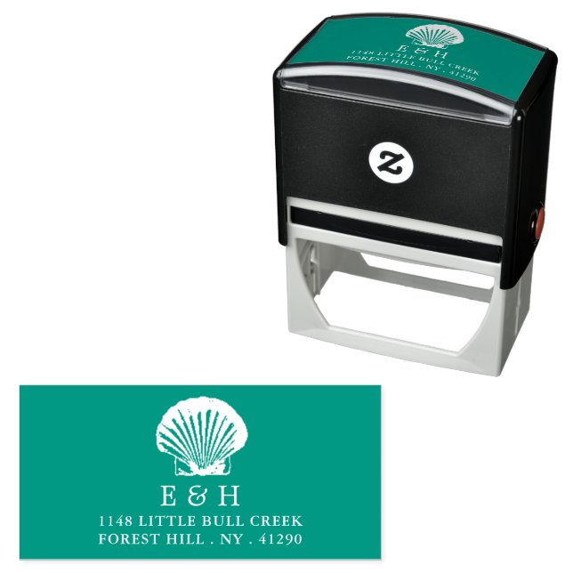 Elegant Monogram & Beach Scallop Self-inking Stamp (In Situ)