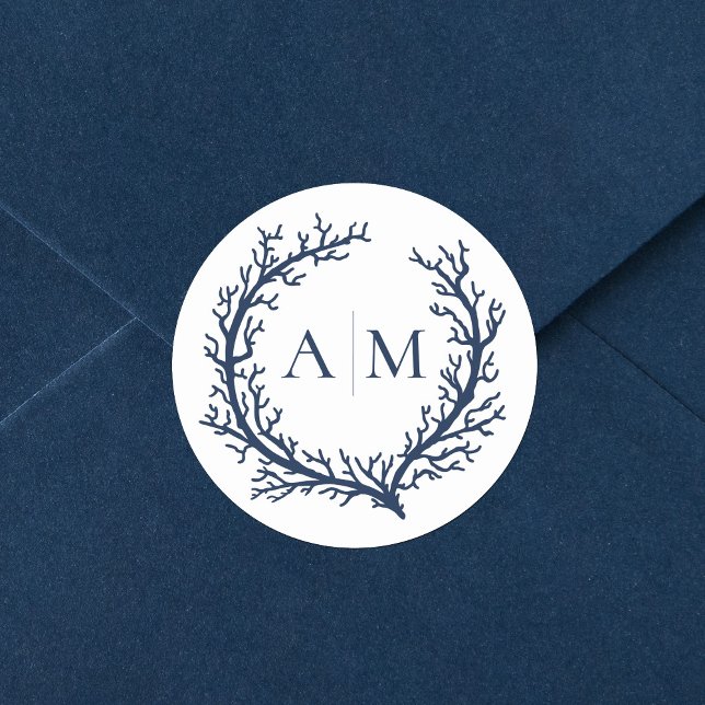 Elegant Monogram Beach Wedding Classic Round Sticker (Creator Uploaded)