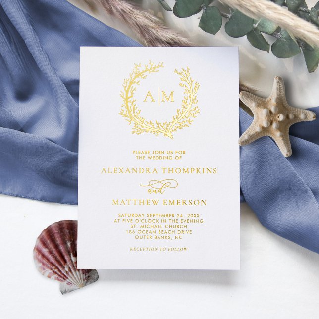 Elegant Monogram Beach Wedding Real Gold (Creator Uploaded)