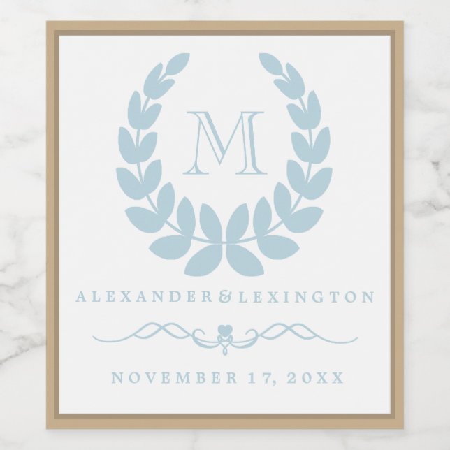 Elegant Monogram Beach Wedding Wine Bottle Label (Single Label)