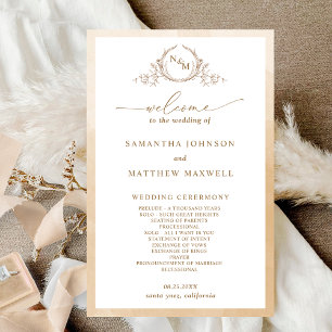 Elegant  Monogram Beige Cream Wedding Program