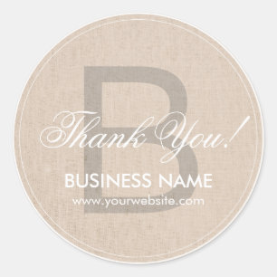 Elegant Monogram Beige Linen Thank You Classic Round Sticker