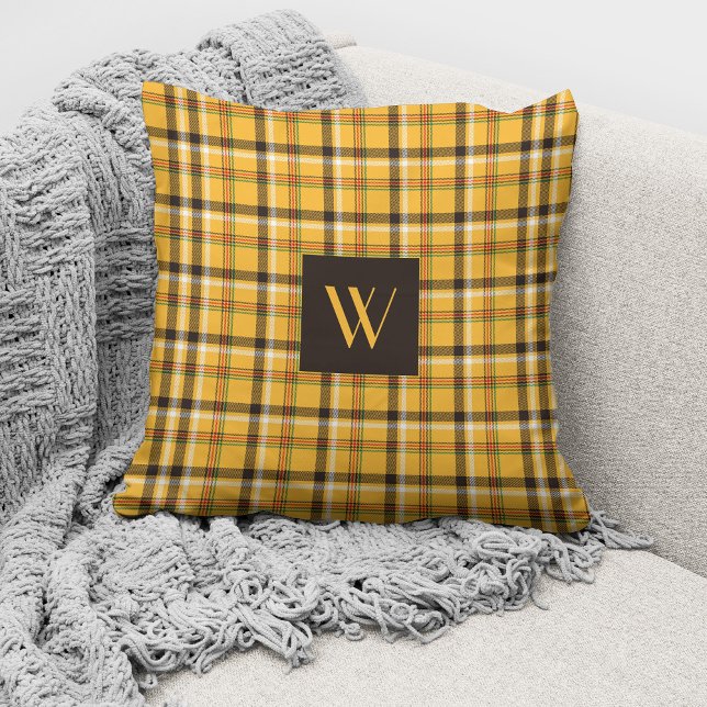 Elegant Monogram Beige Plaid Pattern Cushion (Creator Uploaded)