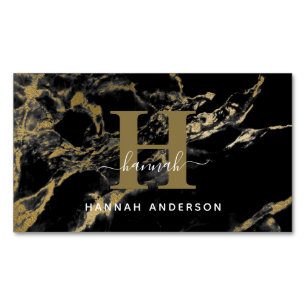 Elegant Monogram Black and Gold  Magnetic Business Card